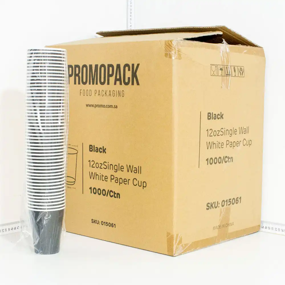 Black - 12oz Single Wall White Paper Cup 1000/ctn