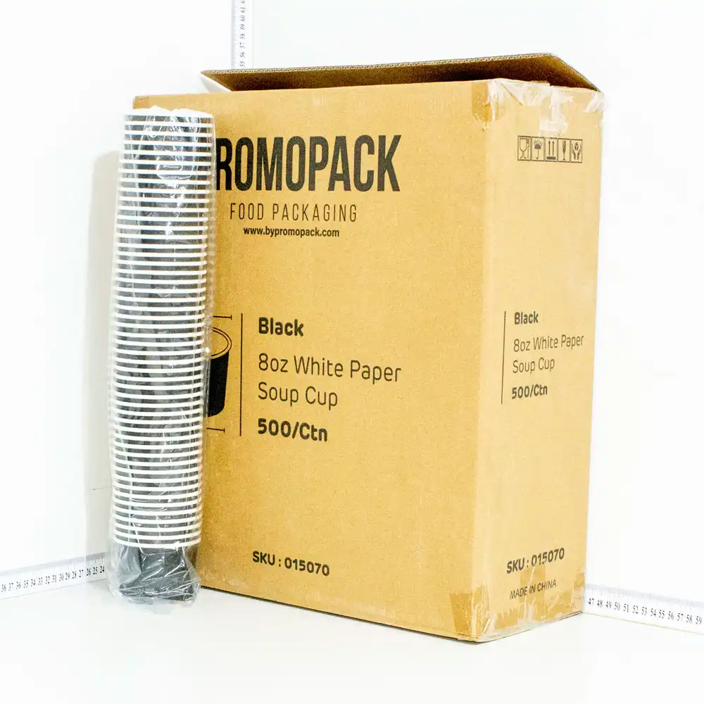 Black - 8oz White Paper Soup Cup 500/ctn