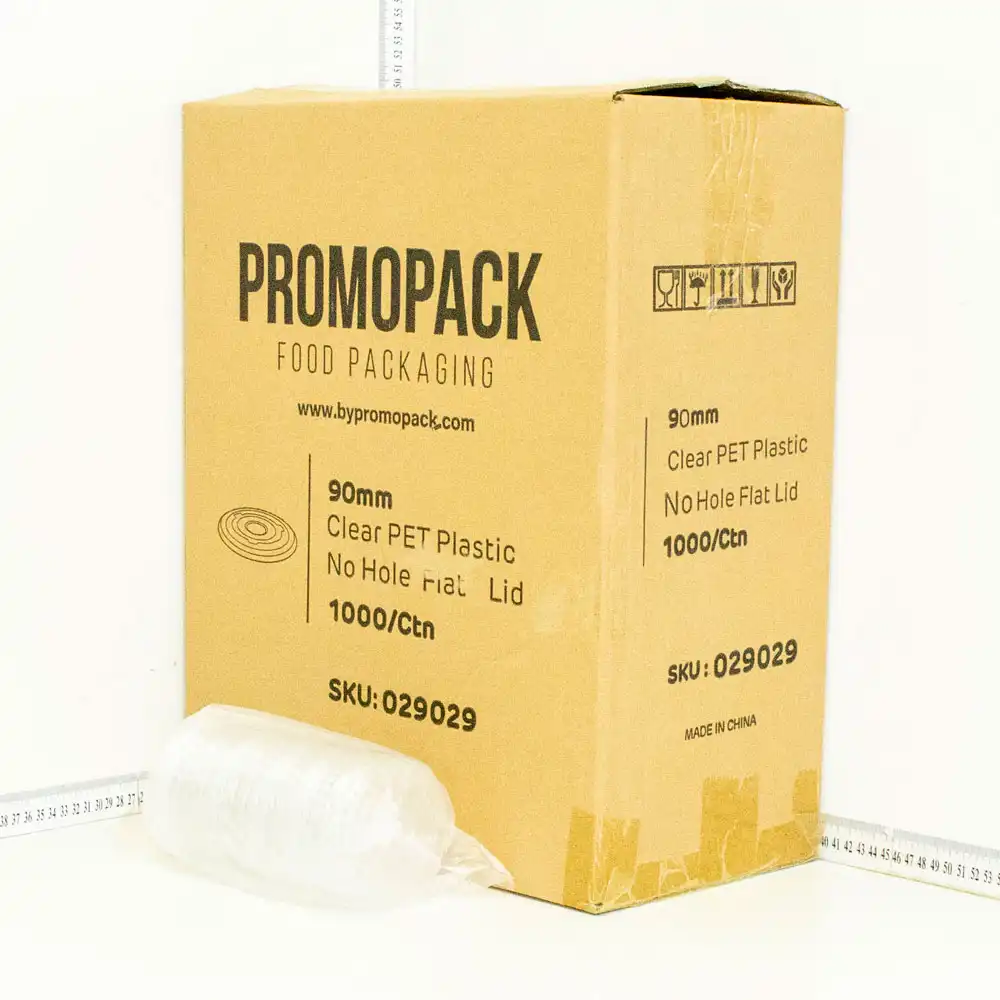 90mm Clear PET Plastic No Hole Flat Lid 1000/ctn