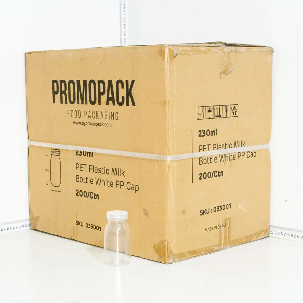 230ml PET Plastic Milk Bottle with White PP Cap 200/ctn