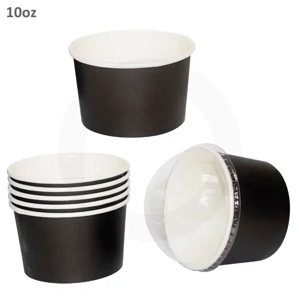 Black - 10oz White Paper Ice Cream Cup 1000/ctn
