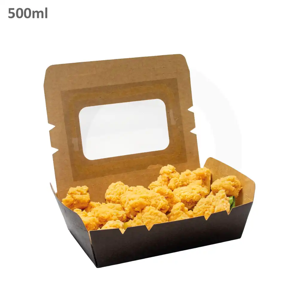 Black - 500ml Kraft Paper Window Lunch Box 200/ctn