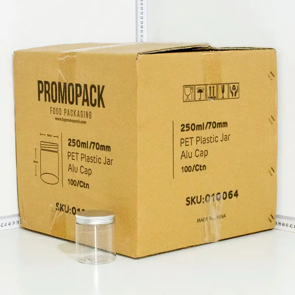 250ml/70mm PET Plastic Jar Alu Cap 100/ctn
