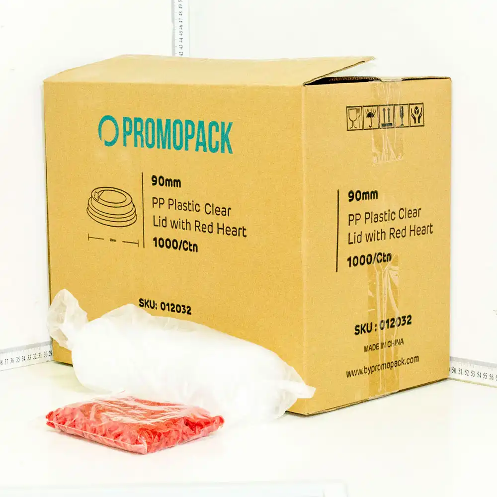 90mm PP Plastic Clear Lid With Red Heart 1000/ctn
