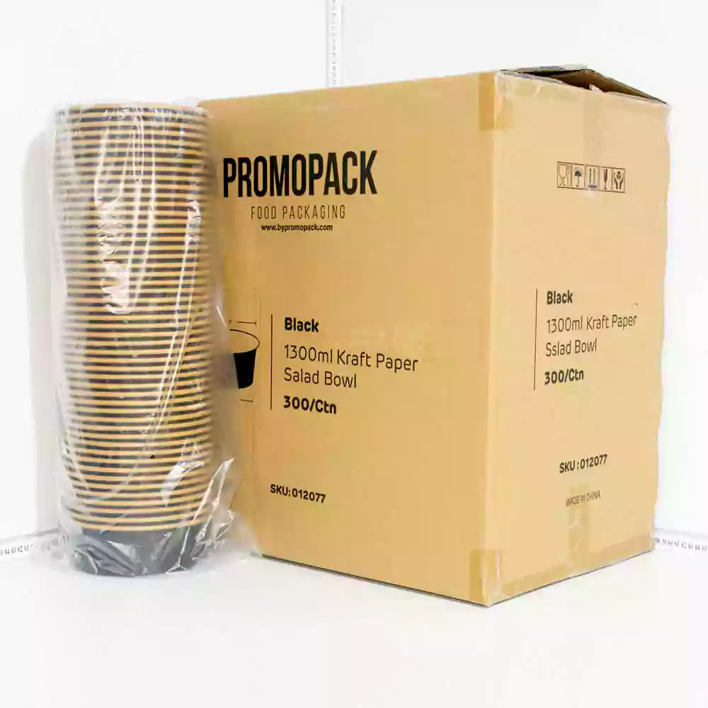 Black - 1300ml Kraft Paper Salad Bowl 300/ctn