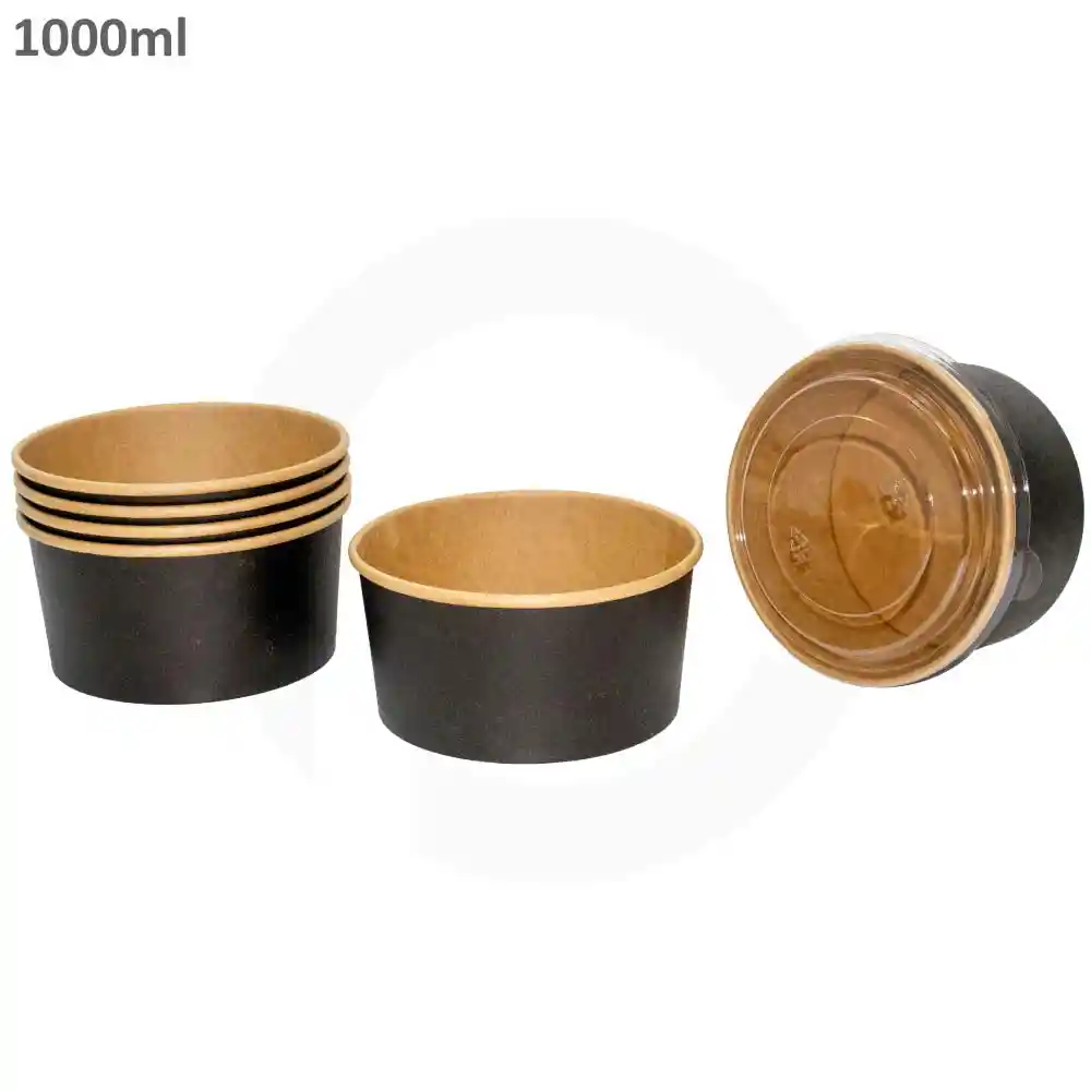 Black - 1000ml Kraft Paper Salad Bowl 300/ctn