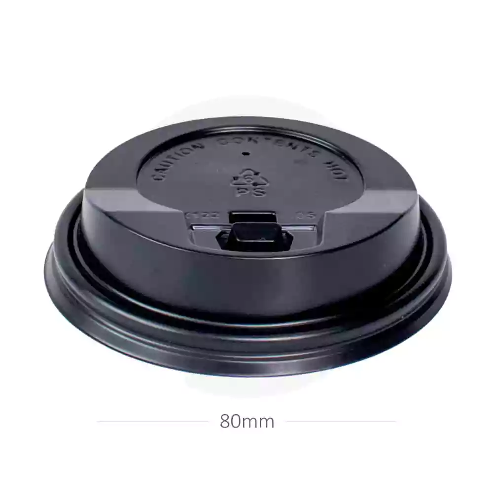[015010] 80mm PS Plastic Black with Cap Lid 1000/ctn