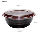1000ml PP Plastic Round Black Bowl Clear Lid 200/ctn