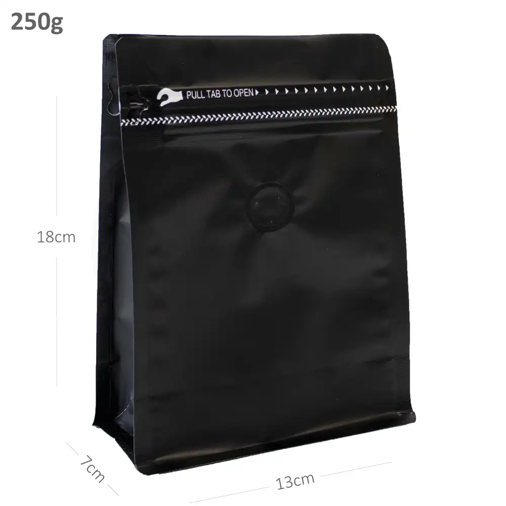 250g Black Flat Bottom Ziplock Valve Bag 300/ctn
