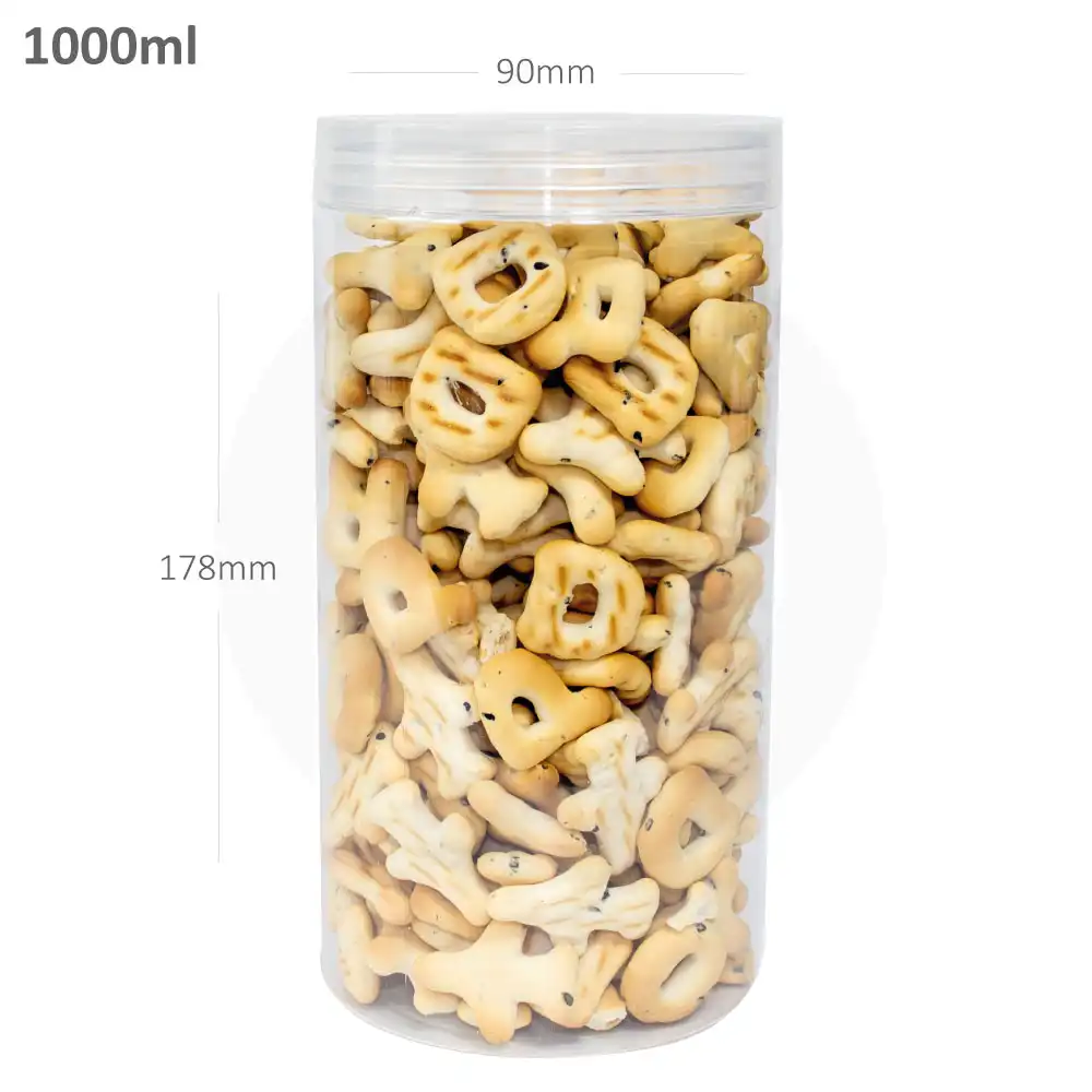 [010057] 1000ml/90mm PET Plastic Jar Clear PP Cap 50/ctn