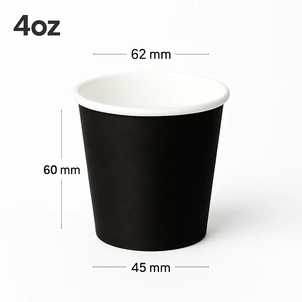 Black - 4oz Single Wall White Paper Cup 1000/ctn