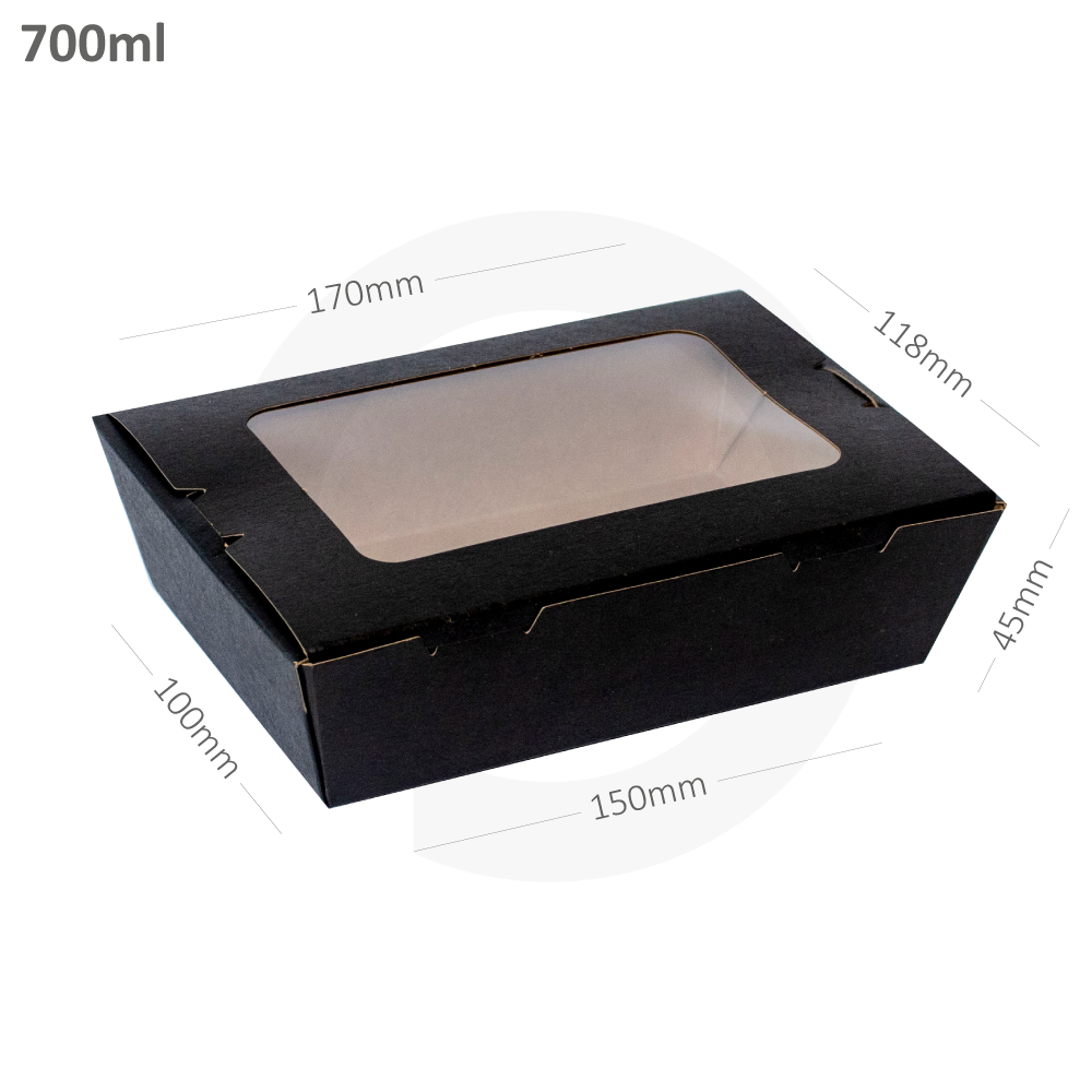 Black - 700ml W Kraft Paper Window Lunch Box 200/ctn