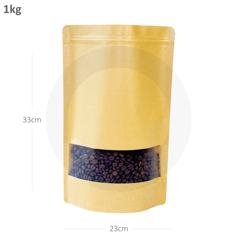 1000g Kraft Stand Up Ziplock & Window Bag 250/ctn