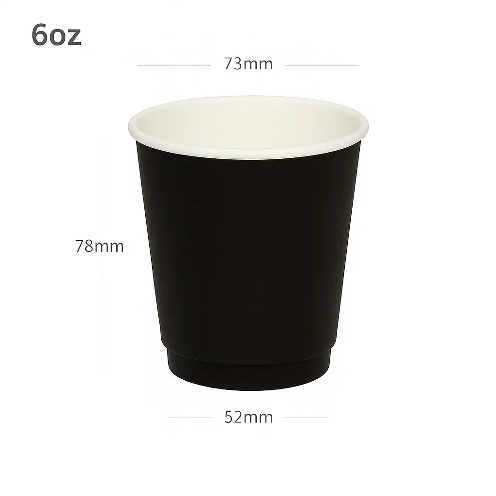 Black - 6oz Double Wall White Paper Cup 500/ctn