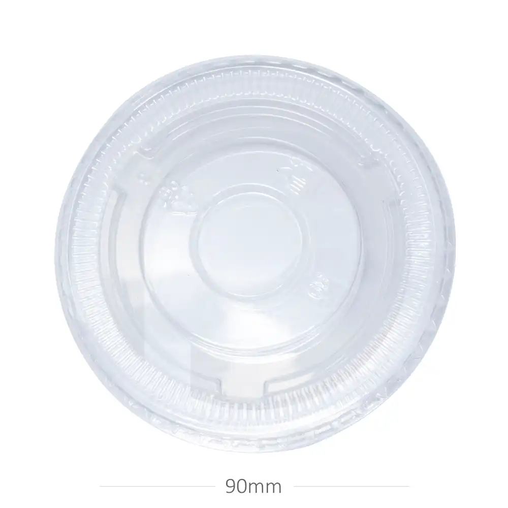 [029029] 90mm Clear PET Plastic No Hole Flat Lid 1000/ctn