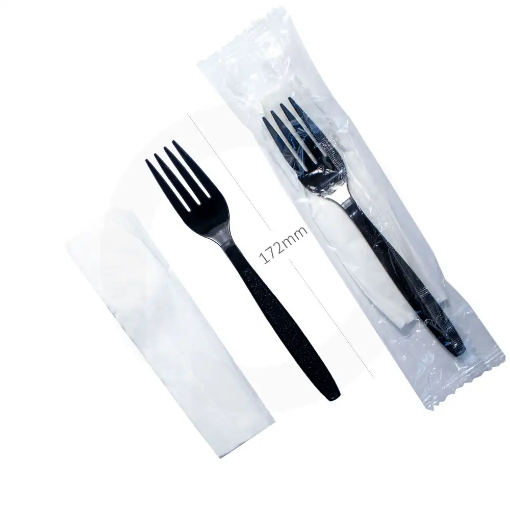 PS Plastic Black Fork & Napkin Film Wrap 500/ctn