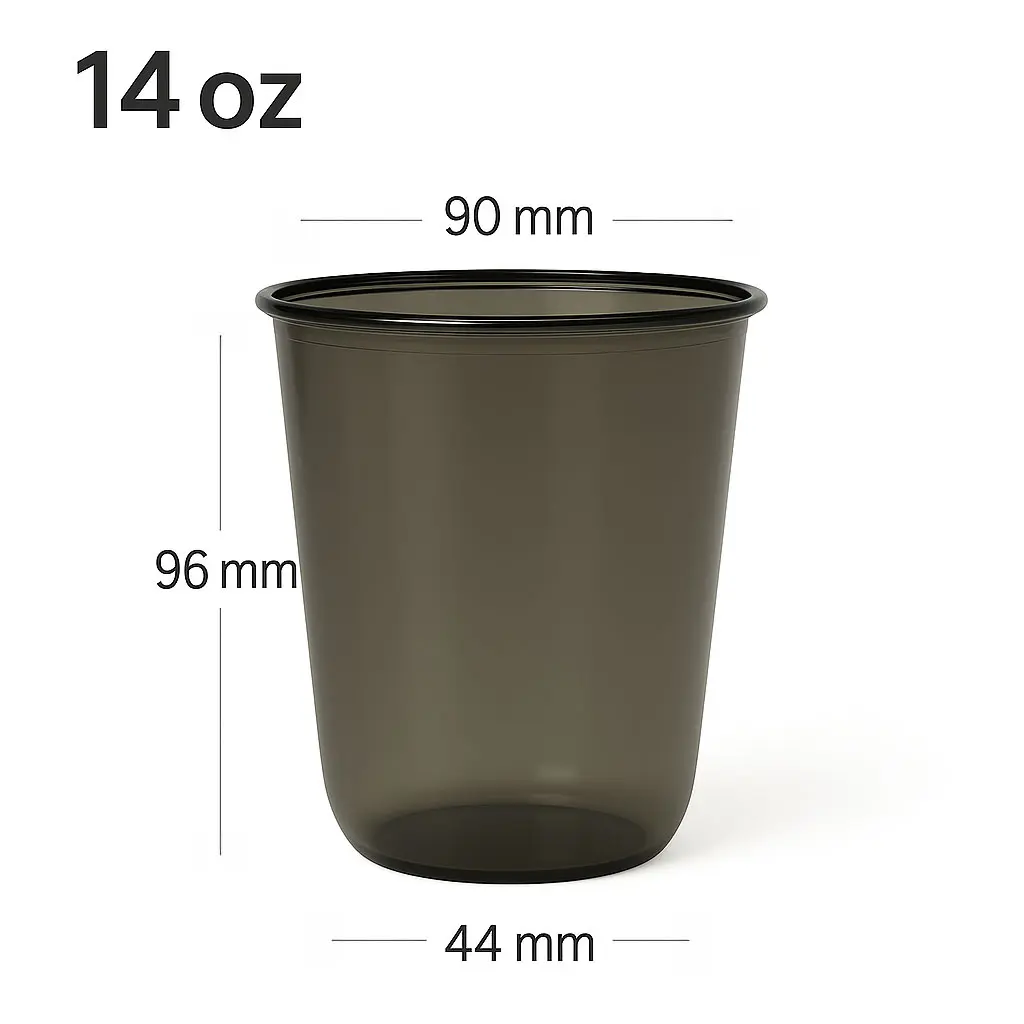 14oz-90 Black PET Plastic U Shape Cup 1000/ctn