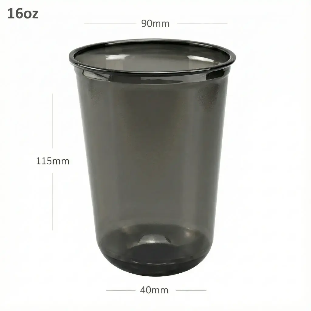 Black - 16oz/500ml PET Plastic U Shape Cup 1000/ctn 