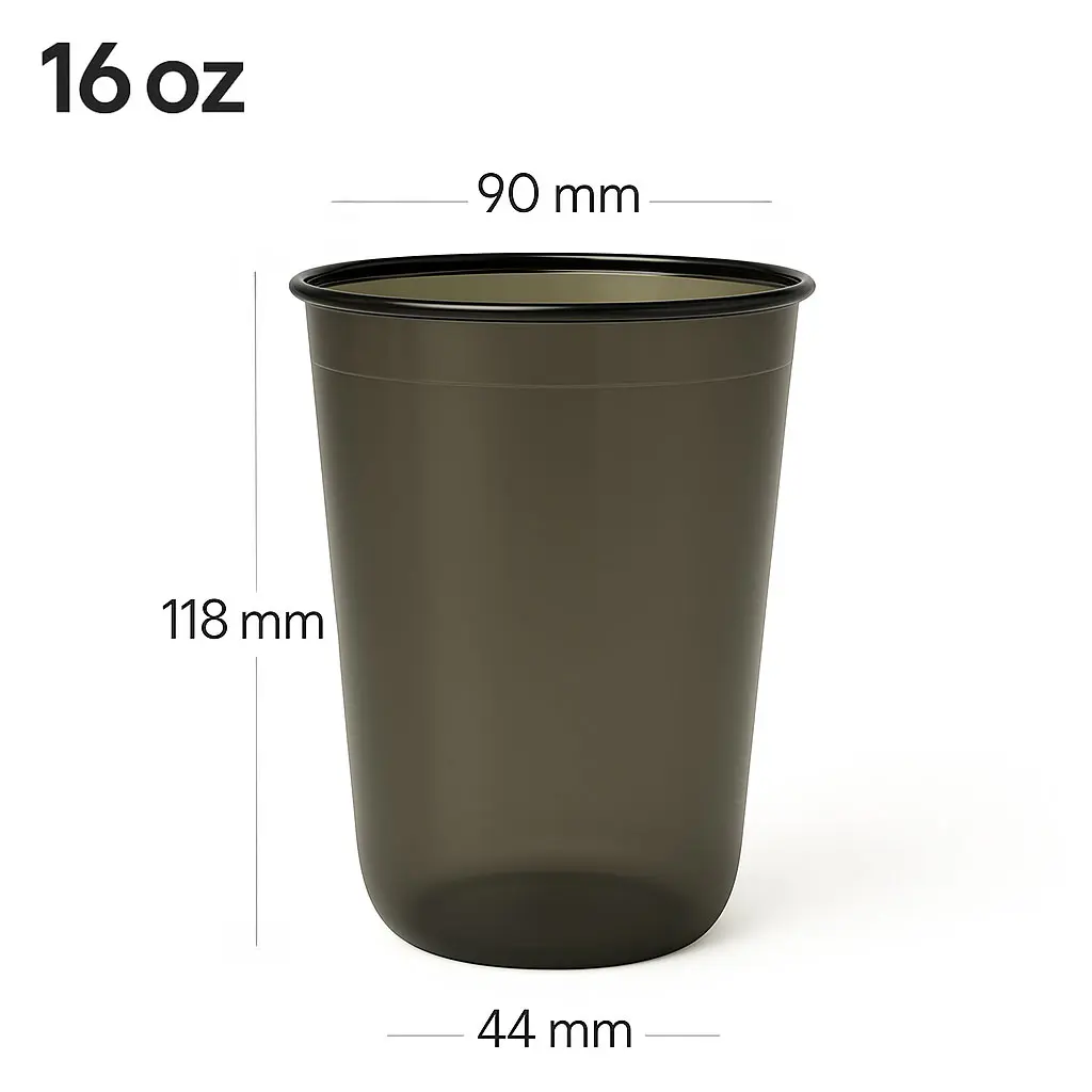 Black - 16oz/500ml PET Plastic U Shape Cup 1000/ctn