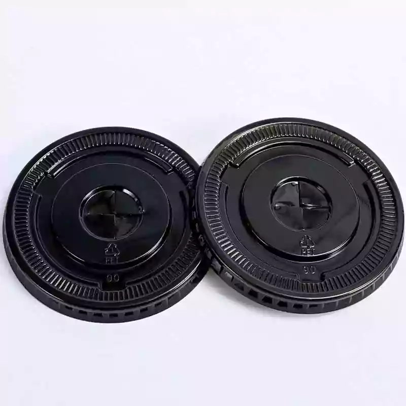 [076035] 90mm Black PET Plastic X Hole Flat Lid 1000/ctn