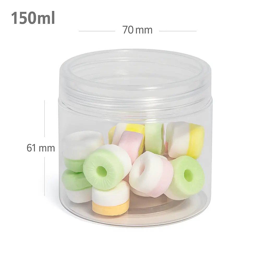 150ml/70mm PET Plastic Jar Clear PP Cap 100/ctn