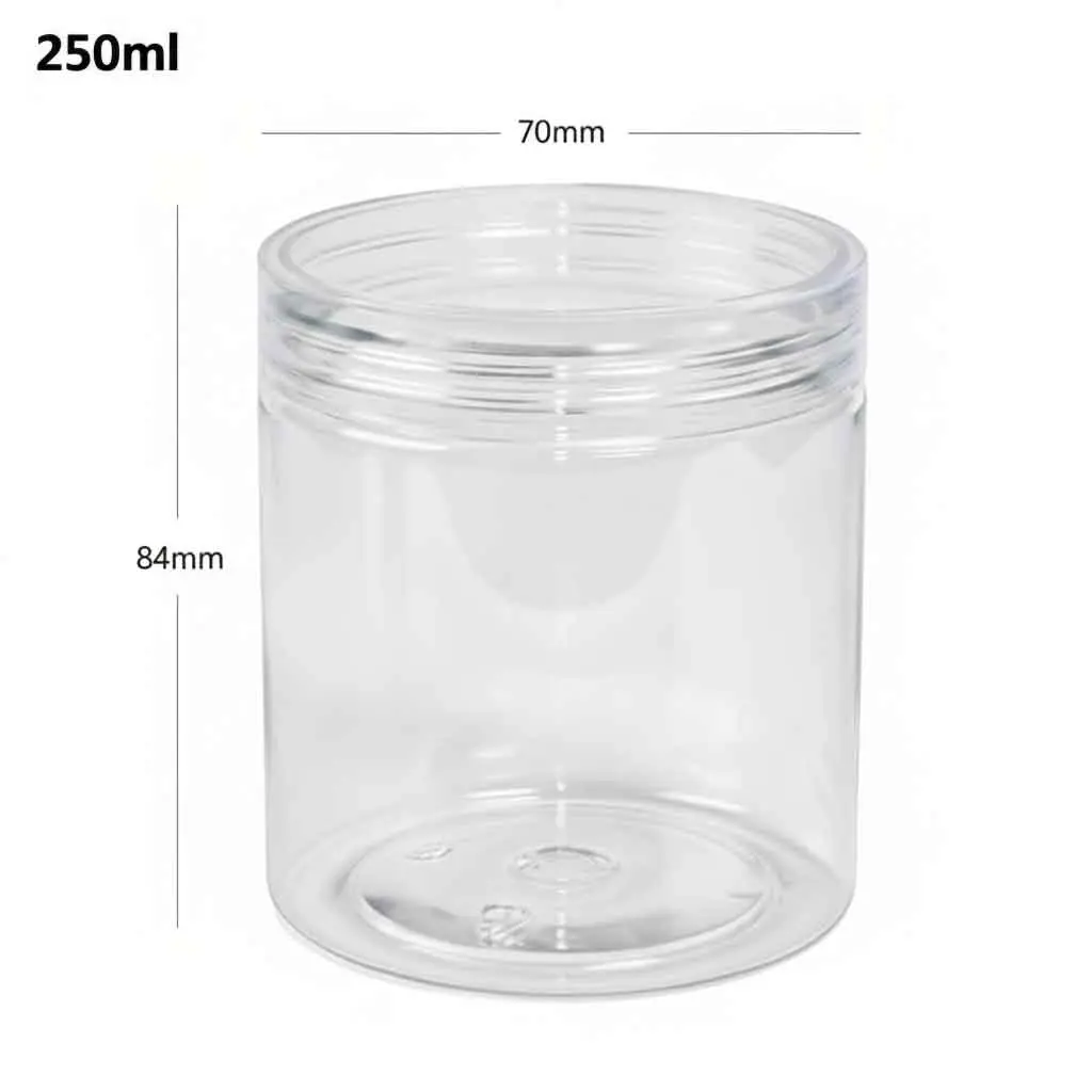 250ml/70mm PET Plastic Jar Clear PP Cap 100/ctn