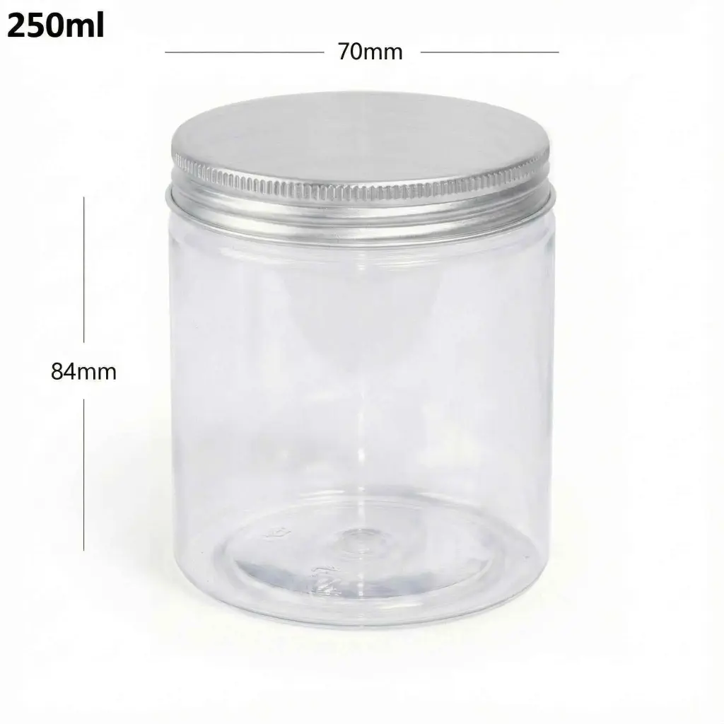 250ml/70mm PET Plastic Jar Alu Cap 100/ctn
