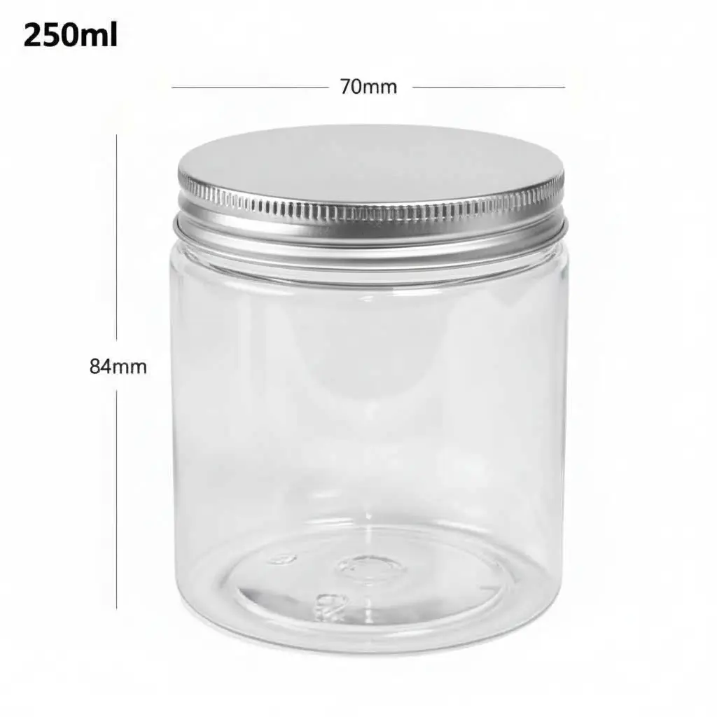 250ml/70mm PET Plastic Jar Alu Cap 100/ctn