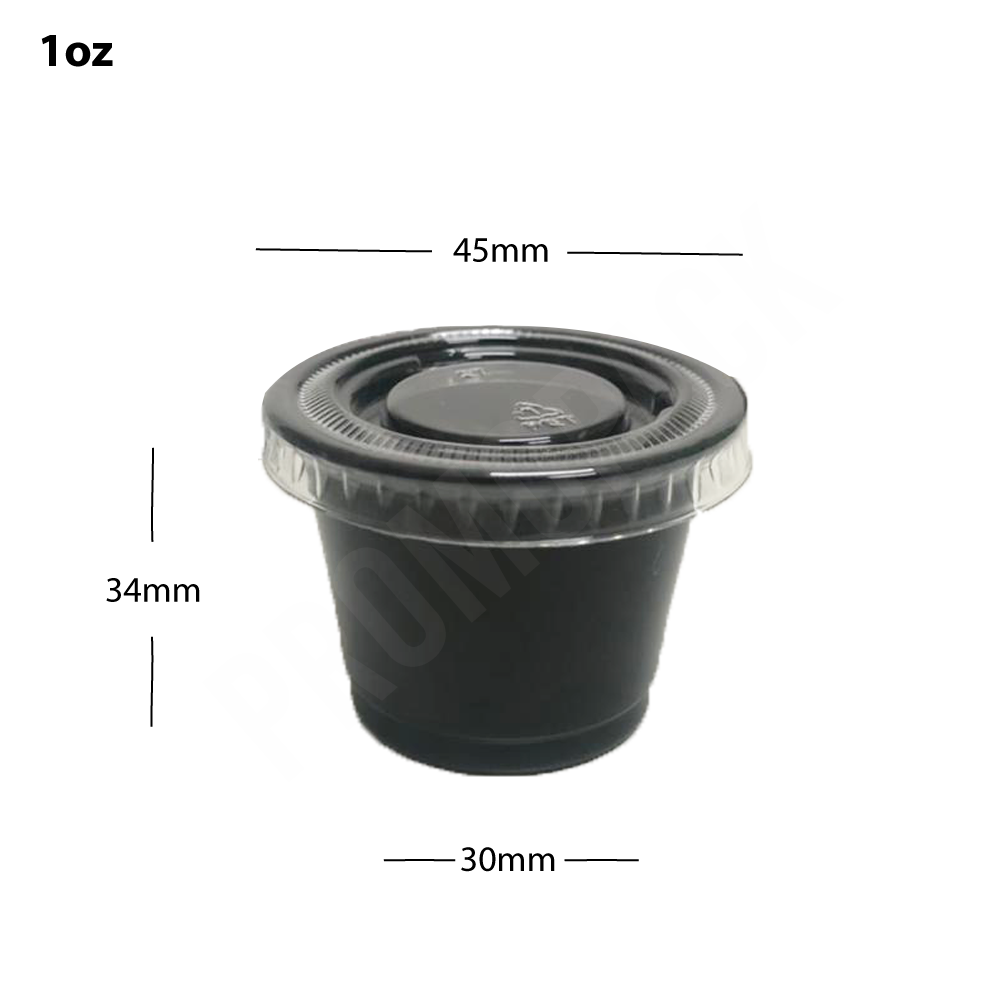 [317012] 1oz PP Plastic Black Sauce Cup with PET Clear Lid 2000/ctn