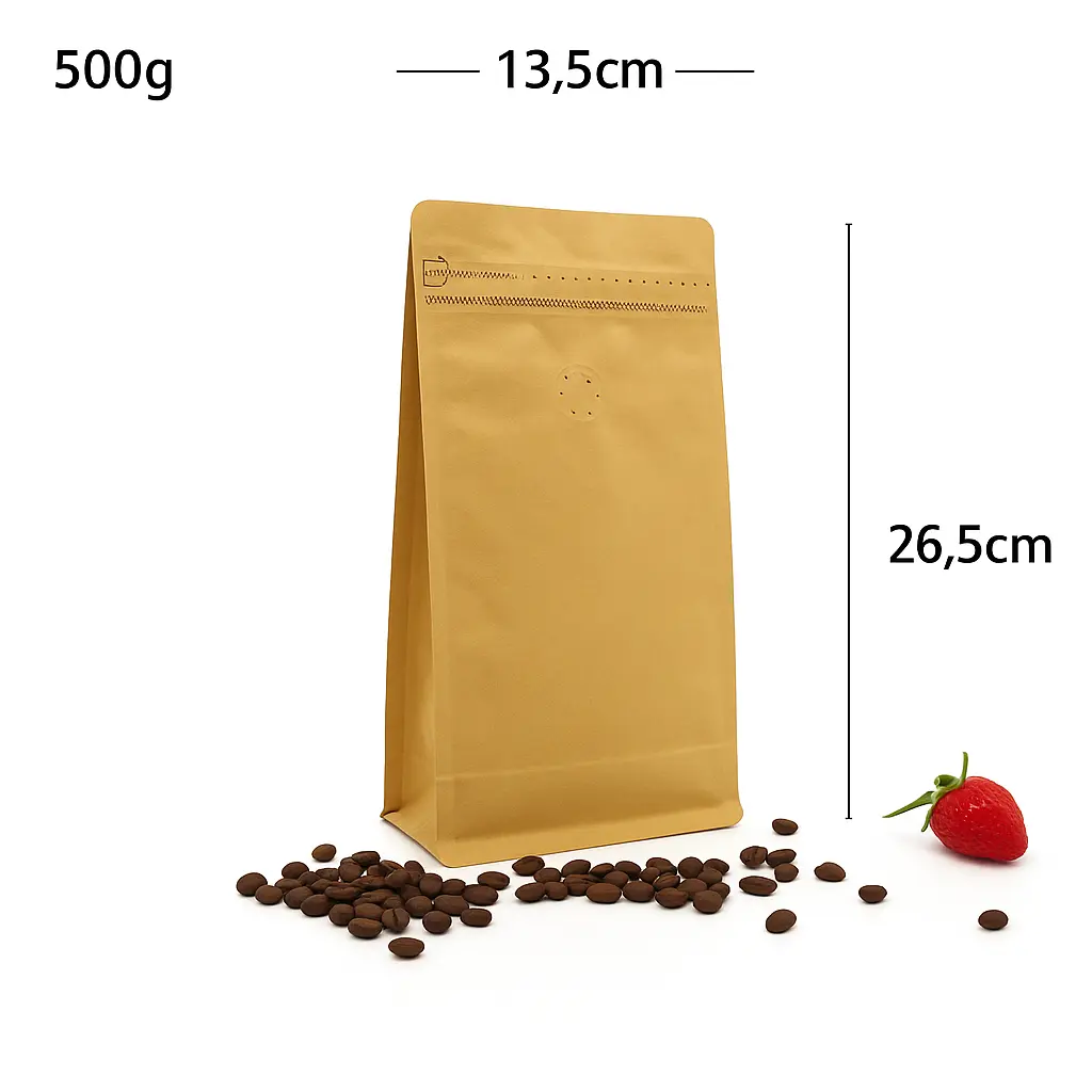 [007012] 500g Kraft Flat Bottom Ziplock Valve Bag 300/ctn