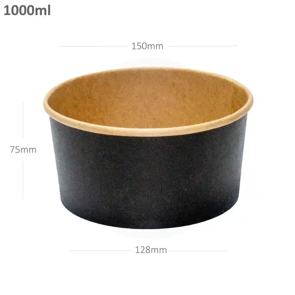 [012076] Black - 1000ml Kraft Paper Salad Bowl - 300/ctn