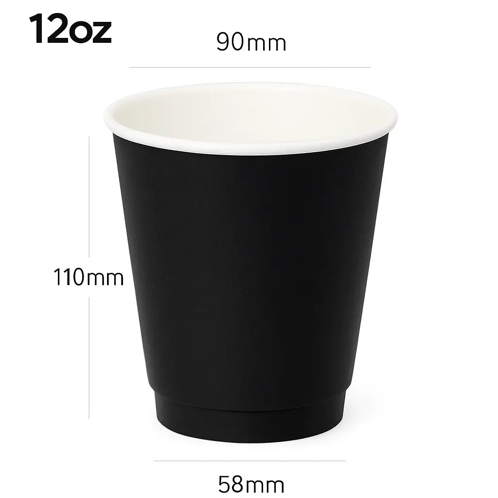 [015089] Black - 12oz Double Wall White Paper Cup 500/ctn