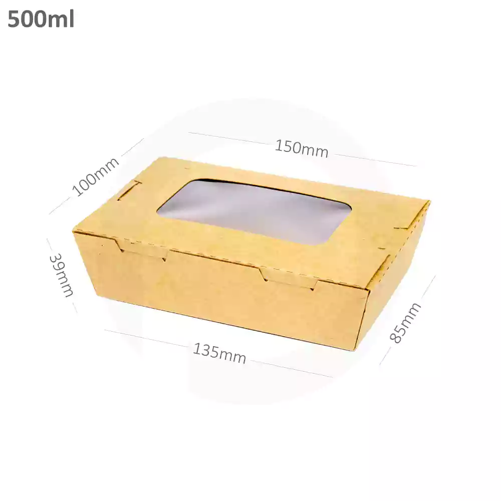 [052026] 500ml W Kraft Paper Window Lunch Box 200/ctn