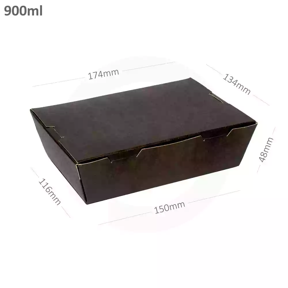 [002008] Black - 900ml A Kraf Paper Lunch Box 200/ctn