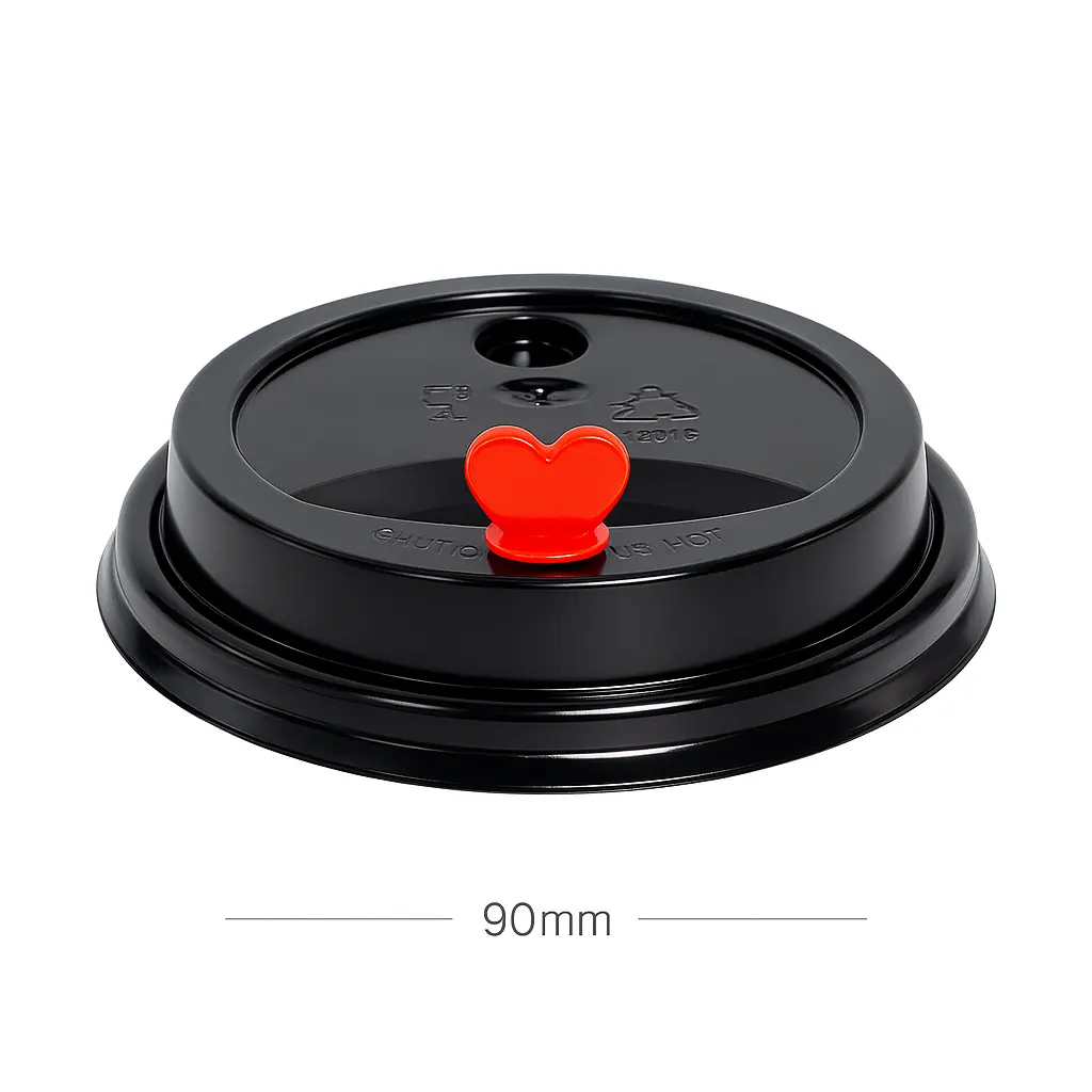 [070008] 90mm Black PP Plastic Red Heart Lid 1000/ctn