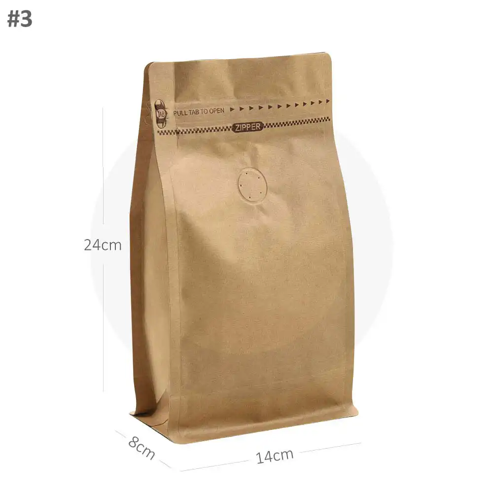 [new206] #3 Kraft Flat Bottom Ziplock Valve Bag 300/ctn