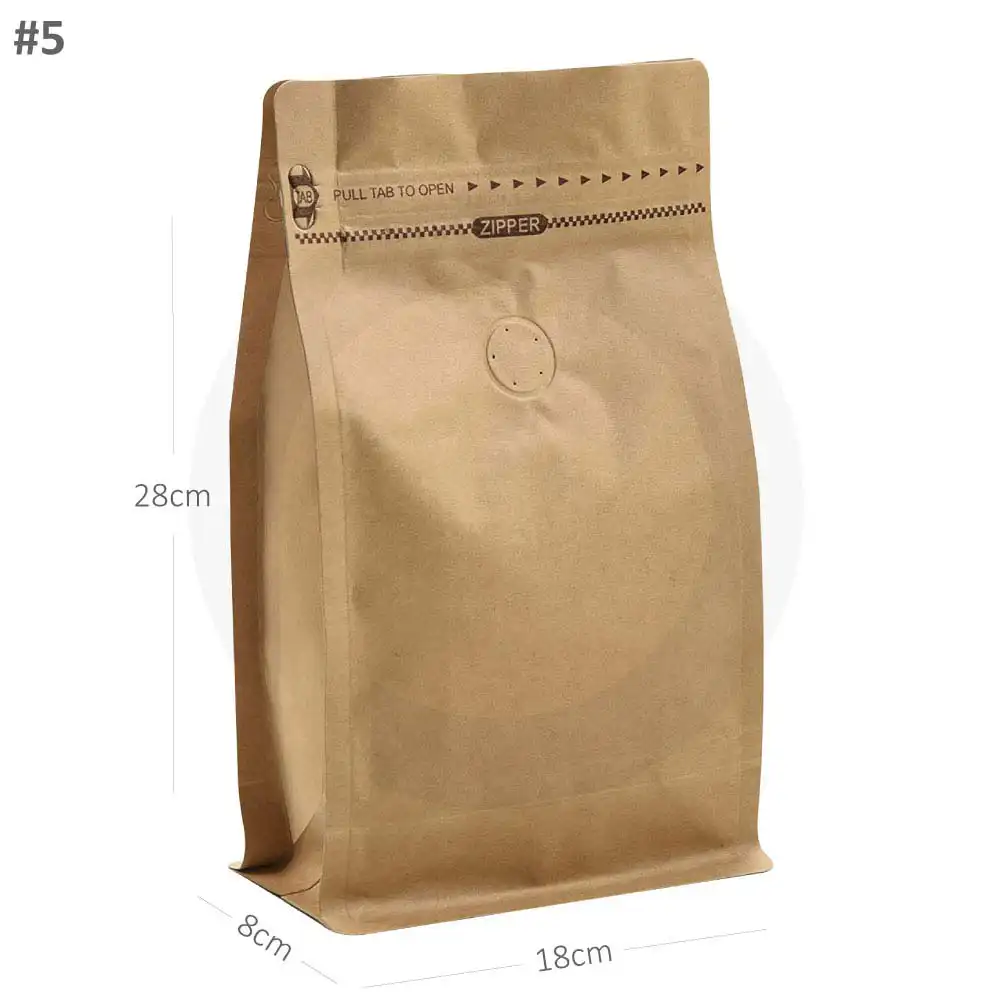 [new208] #5 Kraft Flat Bottom Ziplock Valve Bag 300/ctn
