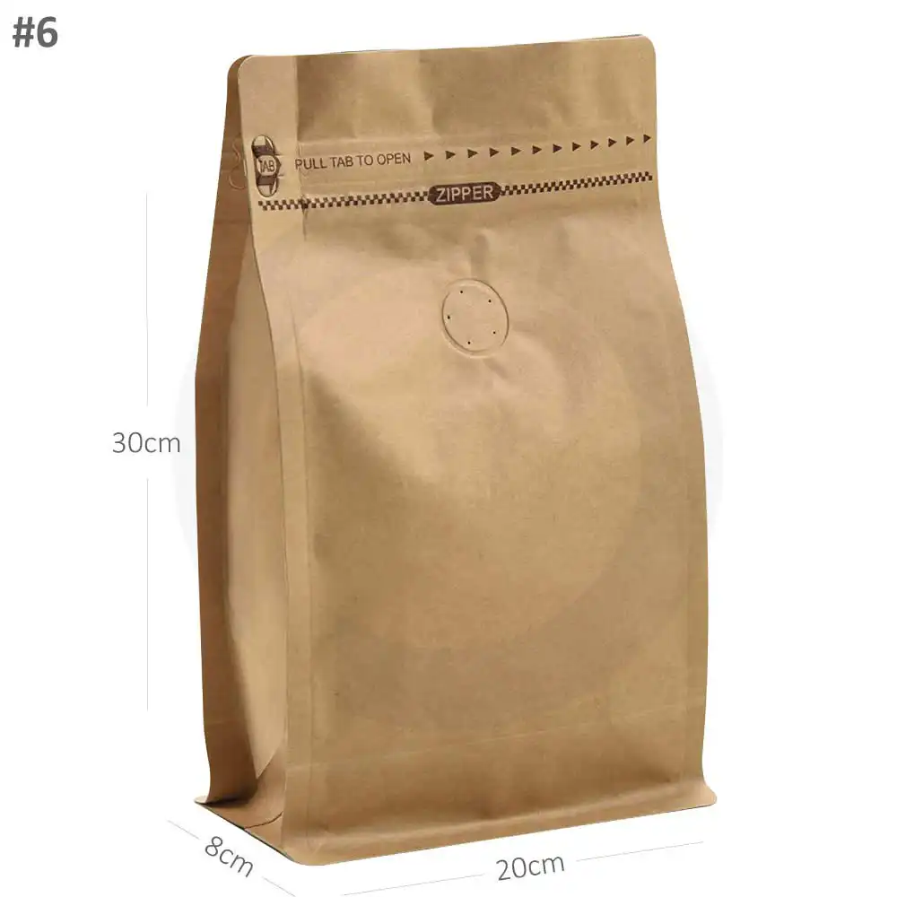 [new209] #6 Kraft Flat Bottom Ziplock Valve Bag 300/ctn