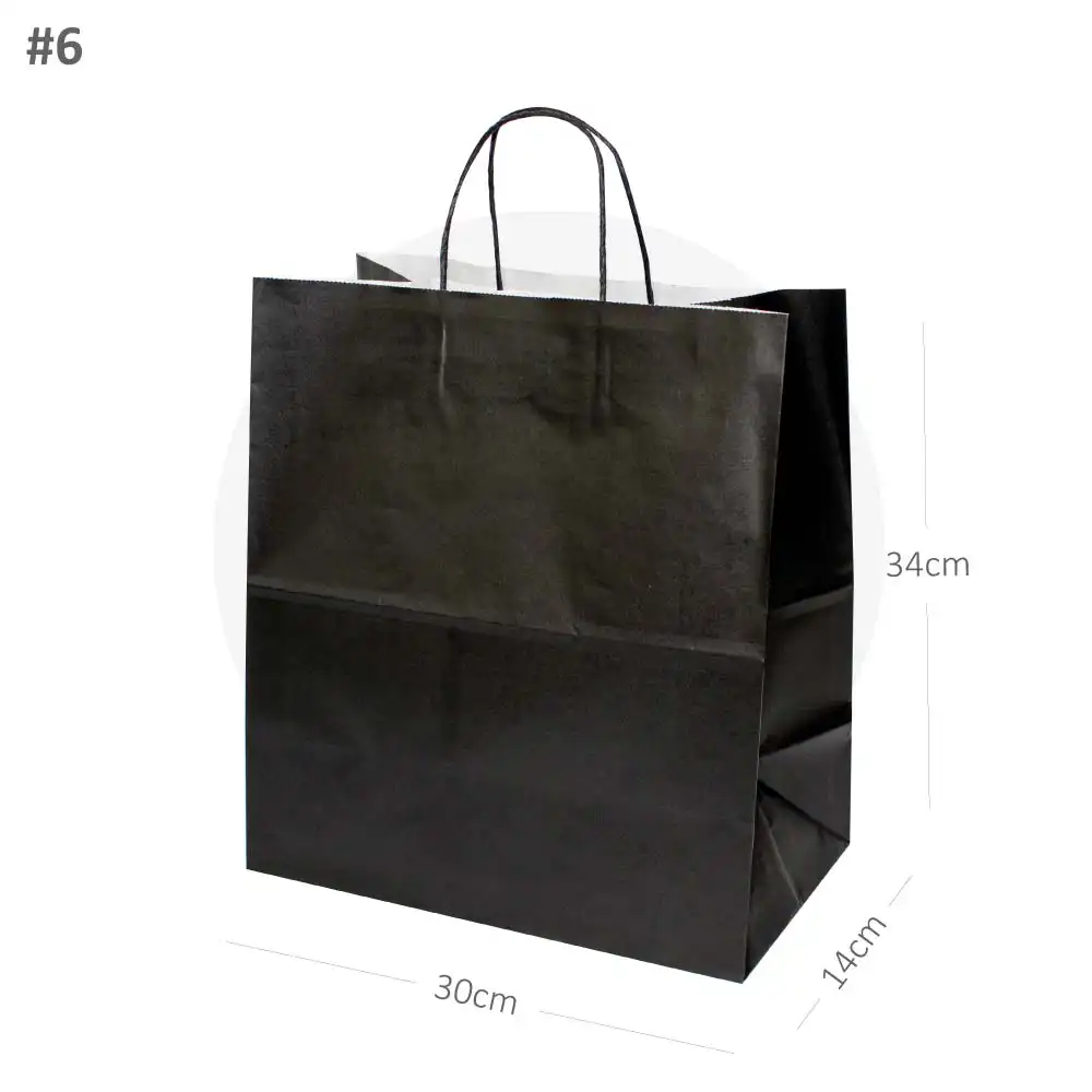 [new318] Black - #6 White Paper Twisted Handle Bag 200/ctn