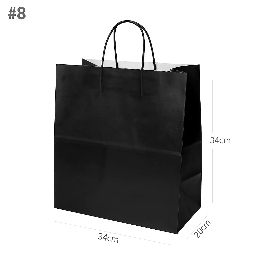 [new319] Black - #8 White Paper Twisted Handle Bag 200/ctn