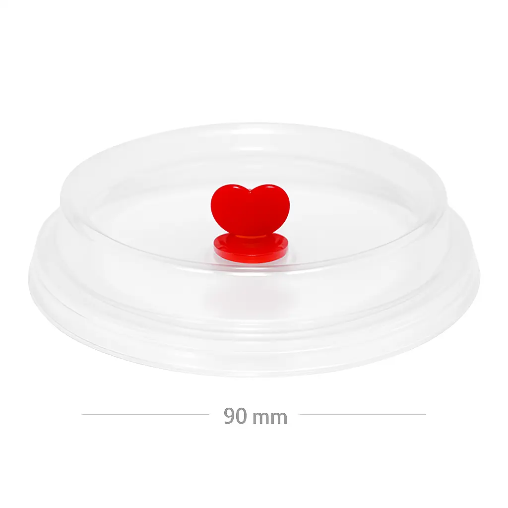 [076040] 90mm PP Plastic Clear Lid with Red Heart 1000/ctn