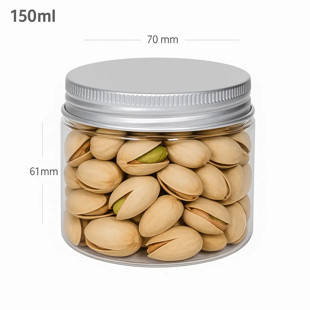 [003002] 150ml/70mm PET Plastic Jar Alu Cap 100/ctn