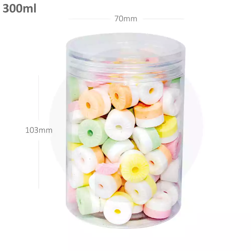 [003003] 300ml/70mm PET Plastic Jar Clear PP Cap 100/ctn